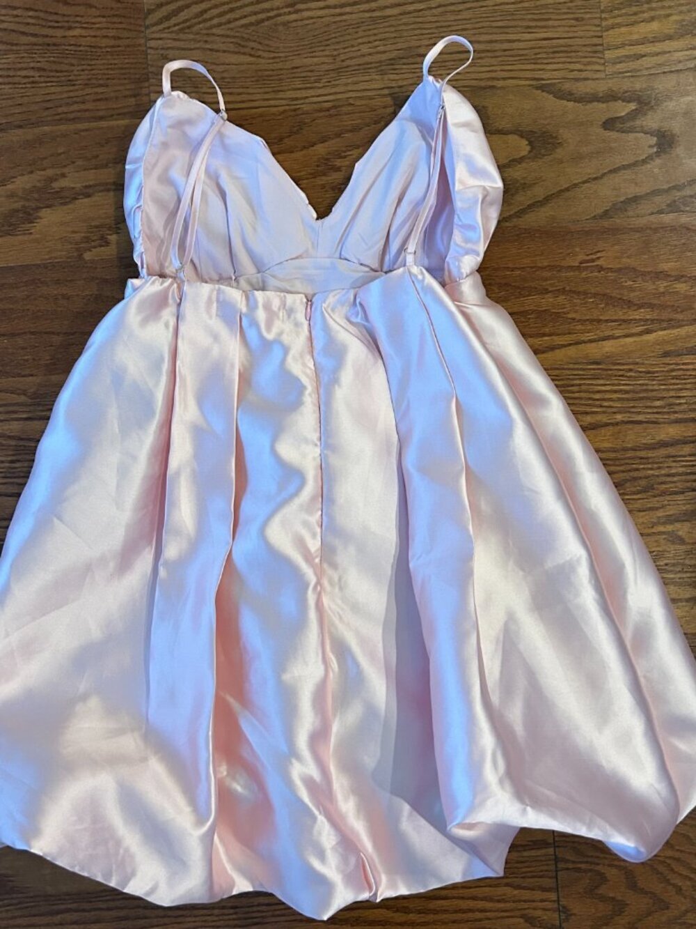 NWT Satin Bubble Hem Mini Dress Pink Pleated Babydoll Dress Size Medium NEW - Picture 8 of 16